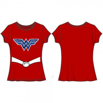 DC Comics Wonder Woman Suit Up Girls Tee with Blue Glitter