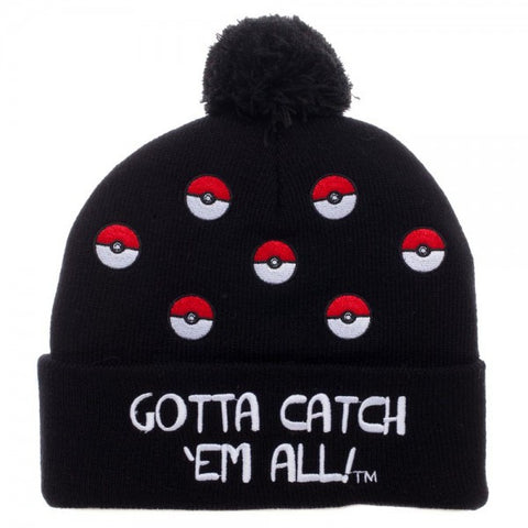 Pokemon Pokeball Cuff Pom Beanie