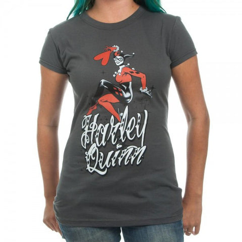 DC Comics Harley Quinn Juniors Charcoal T-Shirt