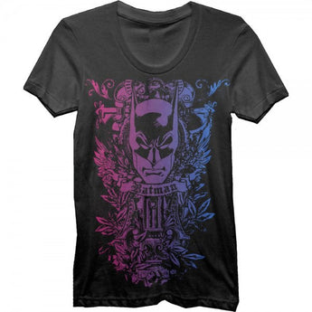 Batman Pink & Blue Print Juniors Black T-Shirt