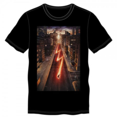 DC Comics Flash Running Through The City Black Tee