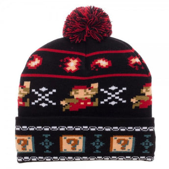 Nintendo Mario 8 Bit Fairisle Cuff Pom Beanie