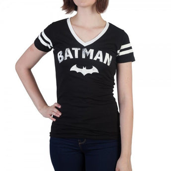 Batman Logo with Bat Varsity V-Neck T-Shirt