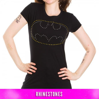 Batman Rhinestone Logo Juniors Black T-Shirt