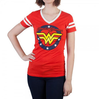 DC Comics Wonder Woman Round Logo Varsity V-Neck T-Shirt