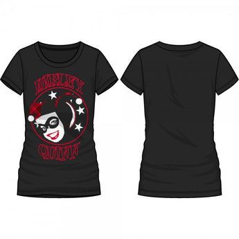 DC Comics Harley Quinn Face with Stars Black Tee